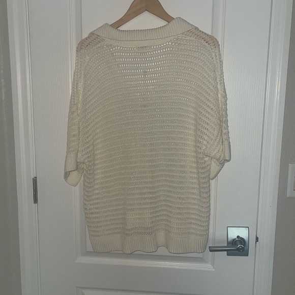 NEW Max Studio V-Neck Knit Polo Sweater in Off White Ivory Loose Knit Oversize L - Picture 7 of 7